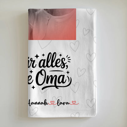 Kuscheldecke Mit Namen mit Foto, Hintergrund & eigenem Spruch Black & White für Oma