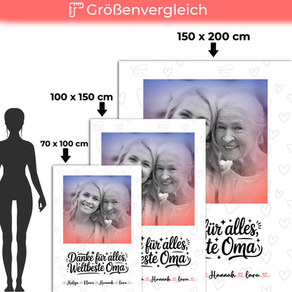 Kuscheldecke Mit Namen mit Foto, Hintergrund & eigenem Spruch Black & White für Oma