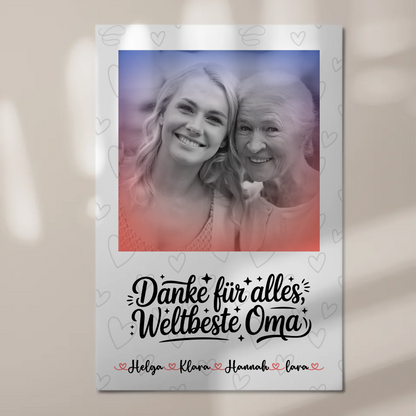 Personalisiertes Oma Plakat Fotoboard mit 1 Foto, Namen & Wunschtext Black & White