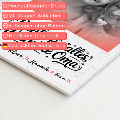 Personalisiertes Oma Plakat Fotoboard mit 1 Foto, Namen & Wunschtext Black & White