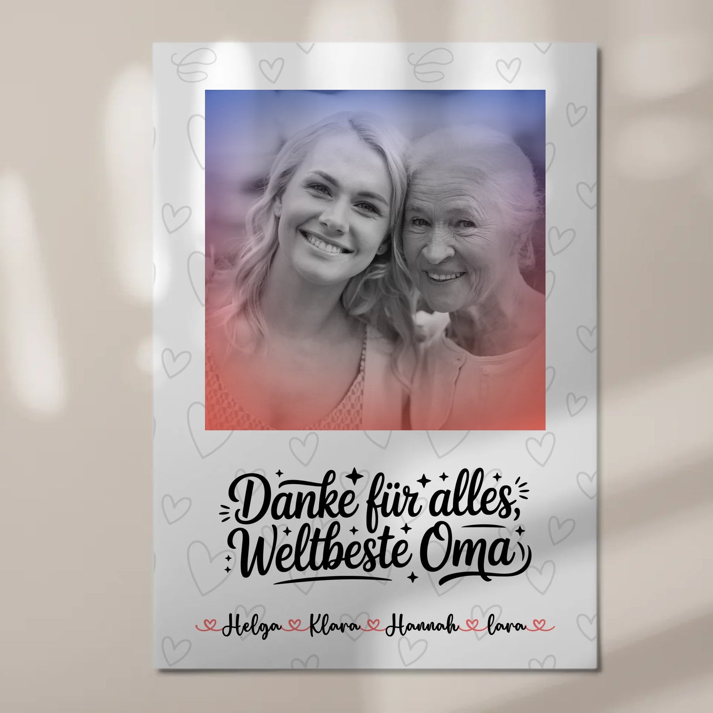 Personalisiertes Oma Plakat Fotoboard mit 1 Foto, Namen & Wunschtext Black & White