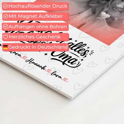 Personalisiertes Oma Plakat Fotoboard mit 1 Foto, Namen & Wunschtext Black & White