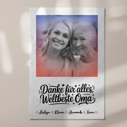 Personalisiertes Oma Plakat Fotoboard mit 1 Foto, Namen & Wunschtext Black & White