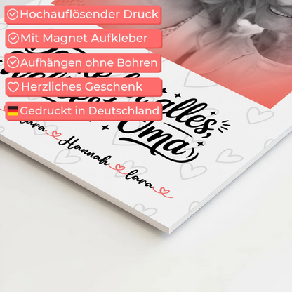 Personalisiertes Oma Plakat Fotoboard mit 1 Foto, Namen & Wunschtext Black & White