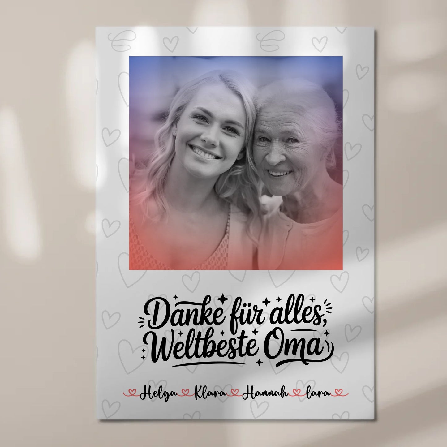 Personalisiertes Oma Plakat Fotoboard mit 1 Foto, Namen & Wunschtext Black & White