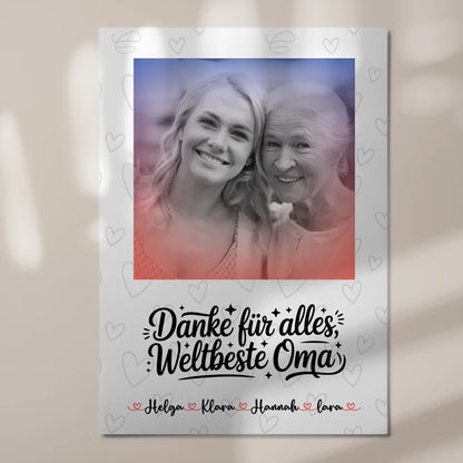 Personalisiertes Oma Plakat Fotoboard mit 1 Foto, Namen & Wunschtext Black & White