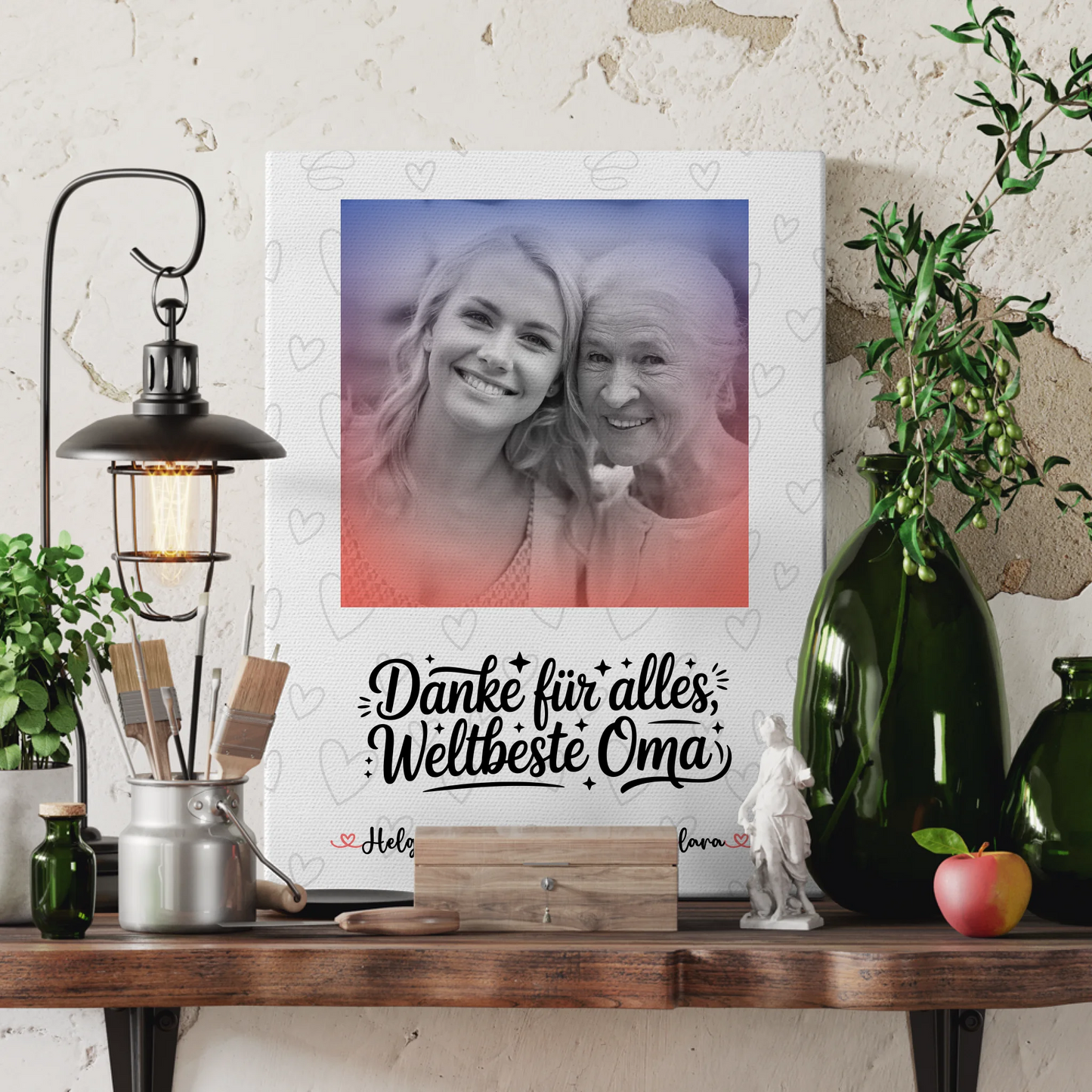 Leinwand Wandbild Oma personalisiert mit Foto Namen und eigenem Spruch Black & White