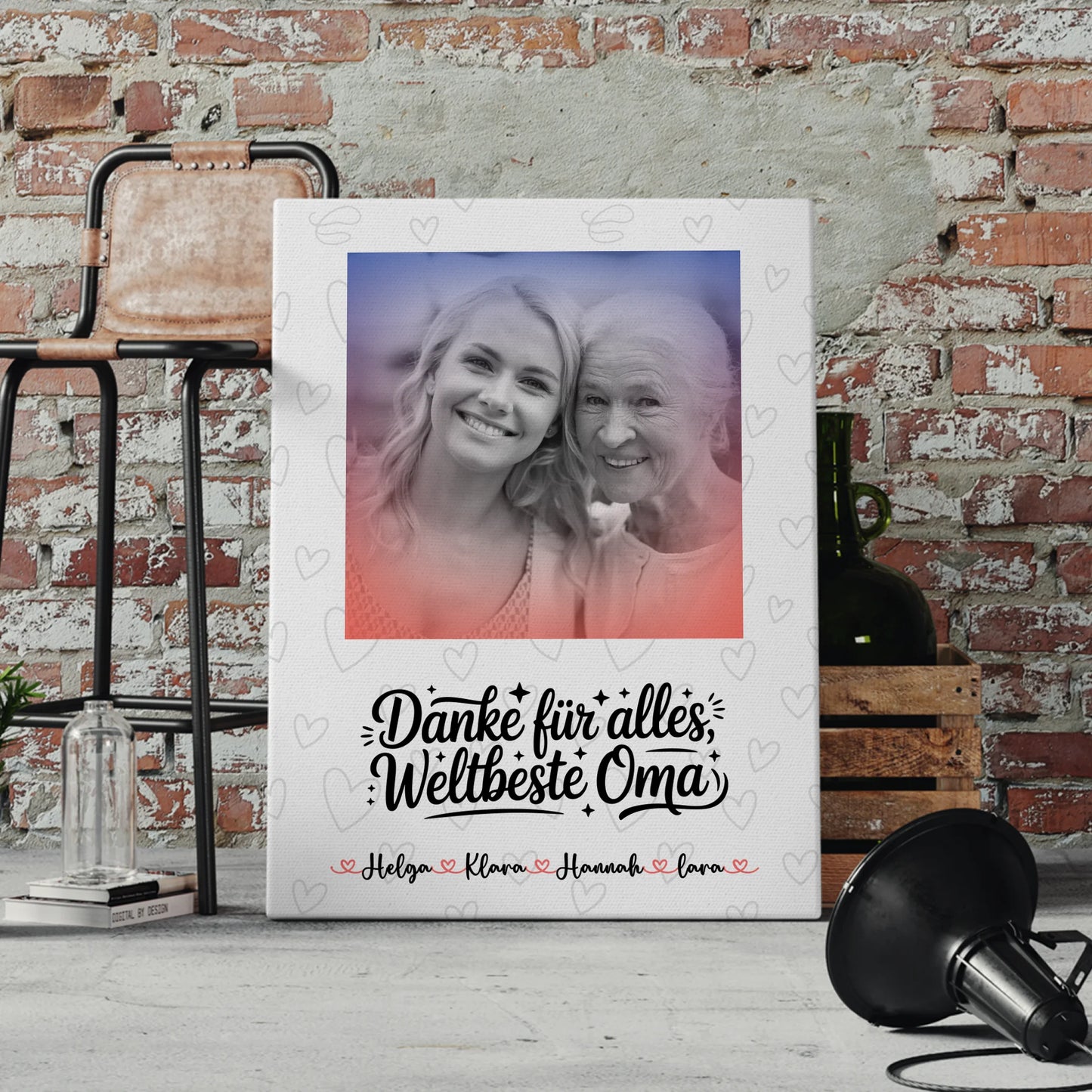 Leinwand Wandbild Oma personalisiert mit Foto Namen und eigenem Spruch Black & White