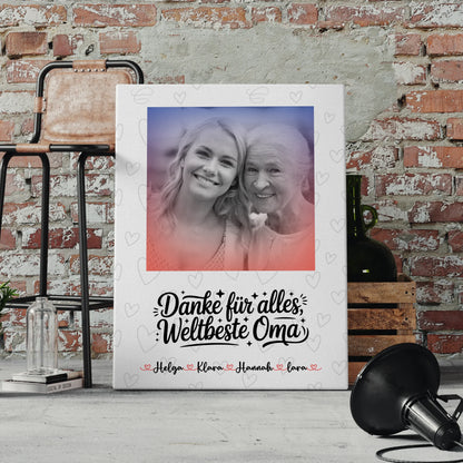 Leinwand Wandbild Oma personalisiert mit Foto Namen und eigenem Spruch Black & White