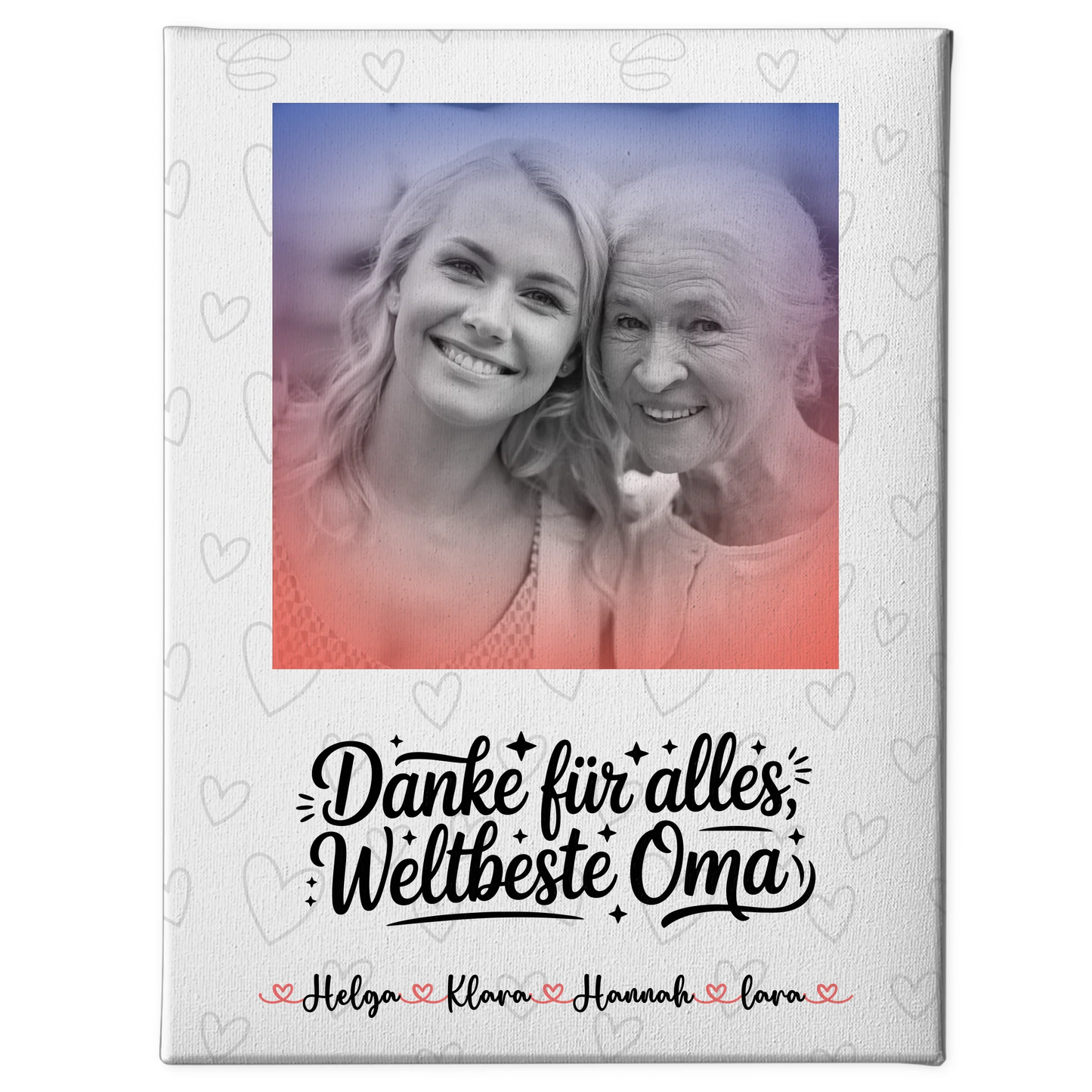 Leinwand Wandbild Oma personalisiert mit Foto Namen und eigenem Spruch Black & White