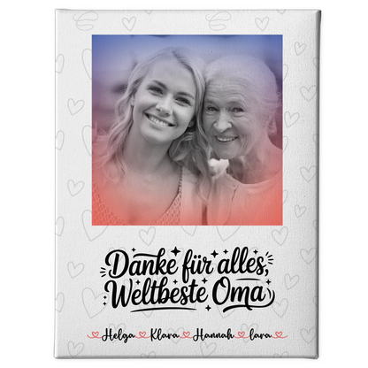 Leinwand Wandbild Oma personalisiert mit Foto Namen und eigenem Spruch Black & White