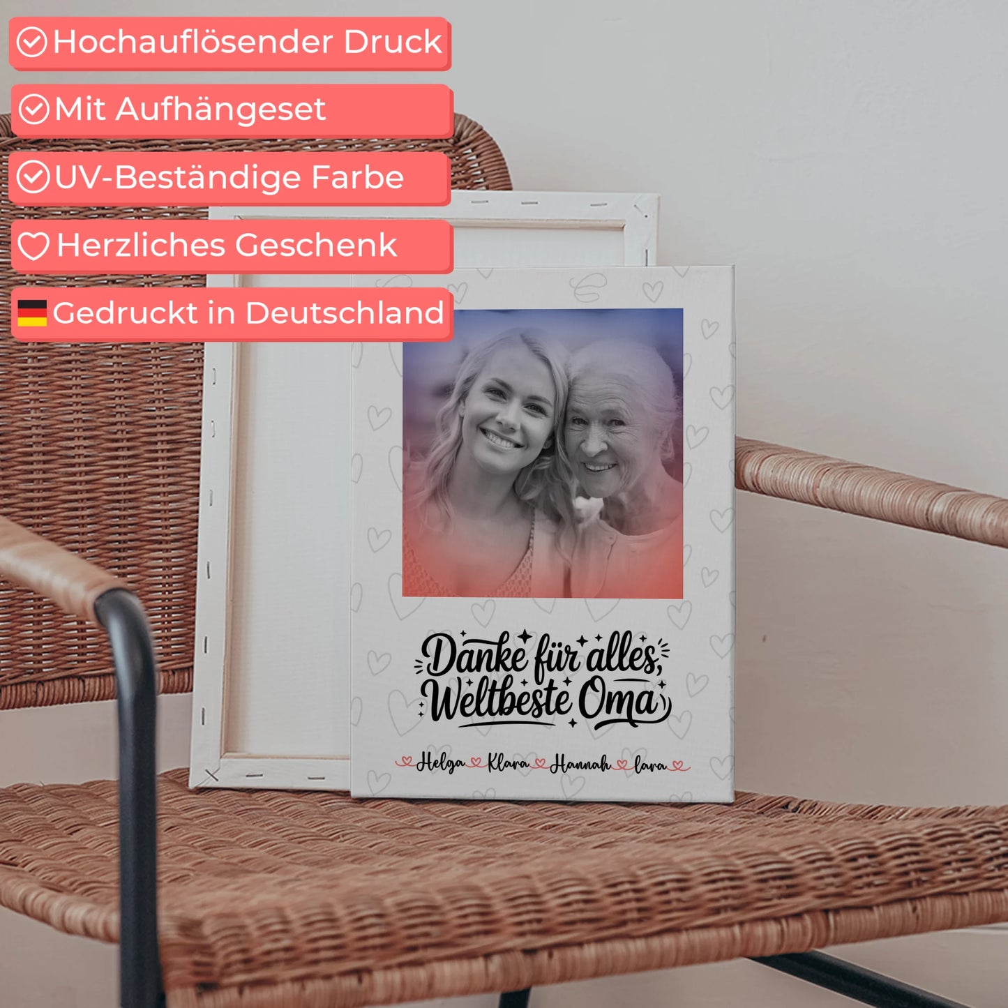 Leinwand Wandbild Oma personalisiert mit Foto Namen und eigenem Spruch Black & White