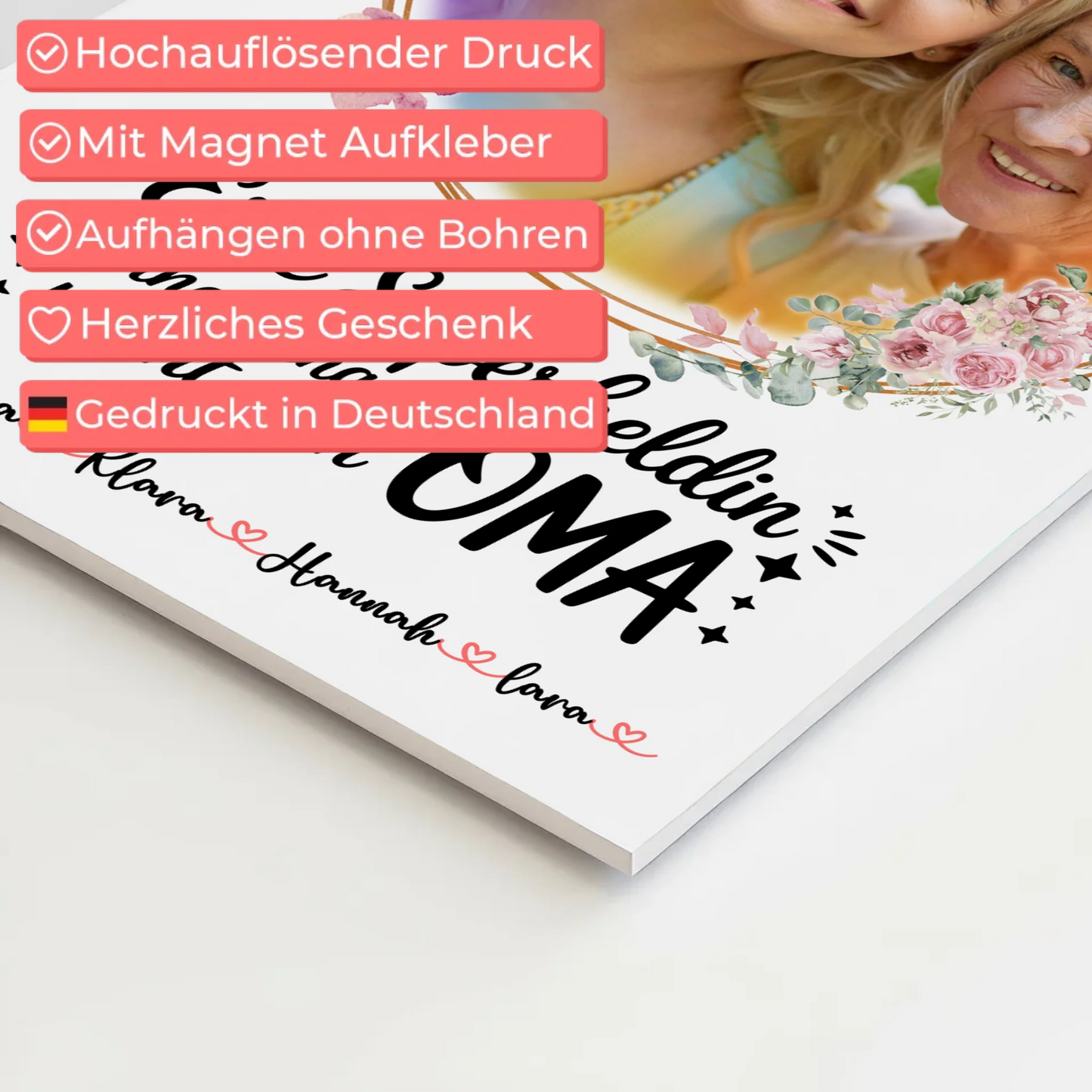 Oma Plakat Fotoboard mit Namen, Foto & Eigener Spruch