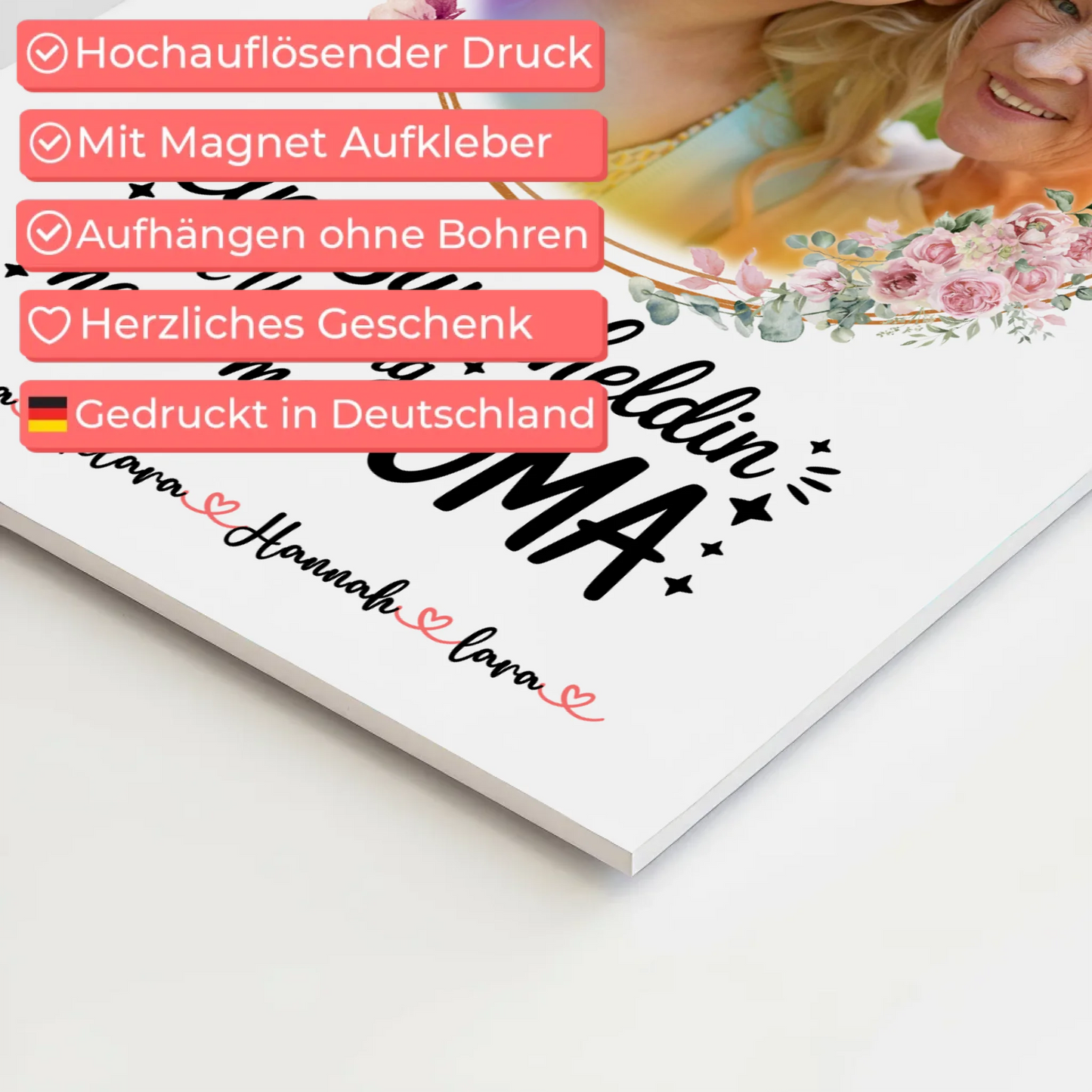 Oma Plakat Fotoboard mit Namen, Foto & Eigener Spruch