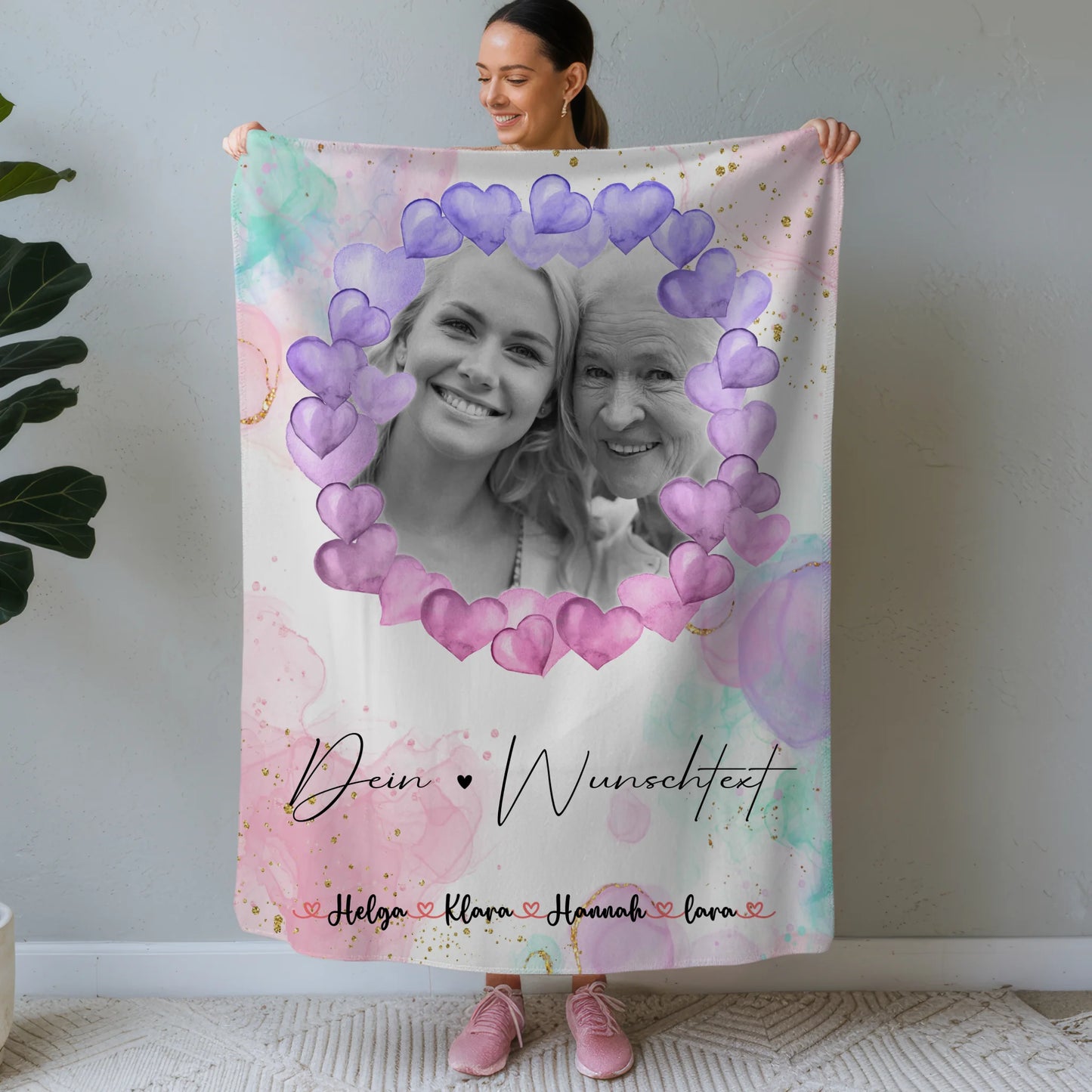 Kuscheldecke Mit Namen mit Foto, Wunschtext & eigenem Spruch für Oma Black & White