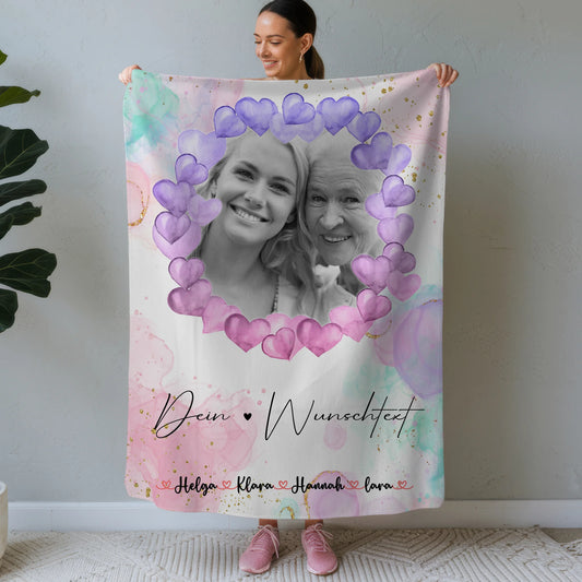 Kuscheldecke Mit Namen mit Foto, Wunschtext & eigenem Spruch für Oma Black & White