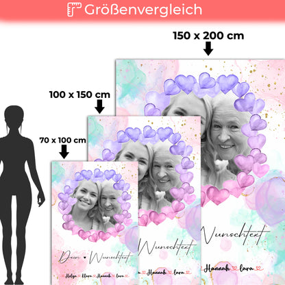 Kuscheldecke Mit Namen mit Foto, Wunschtext & eigenem Spruch für Oma Black & White