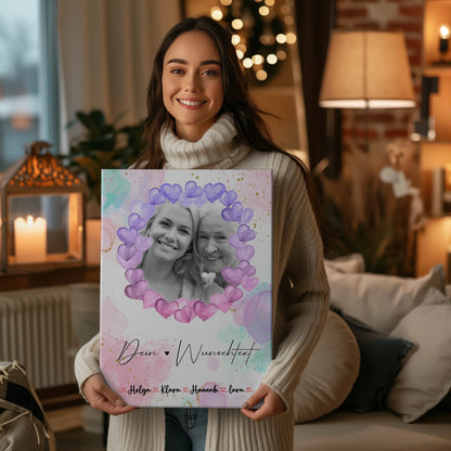 Personalisiertes Oma Plakat Leinwand mit 1 Foto, Namen & Wunschtext Black & White