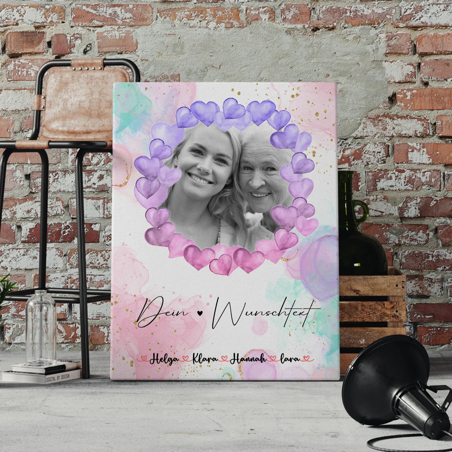 Personalisiertes Oma Plakat Leinwand mit 1 Foto, Namen & Wunschtext Black & White