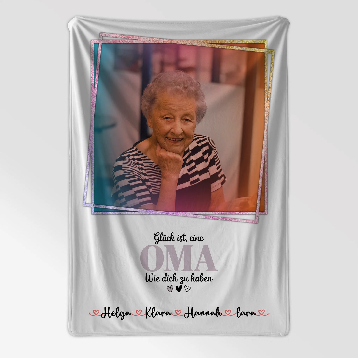Personalisierte Decke Oma - Glück ist eine Oma wie dich zu haben, mit Namen & Foto