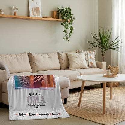 Personalisierte Decke Oma - Glück ist eine Oma wie dich zu haben, mit Namen & Foto