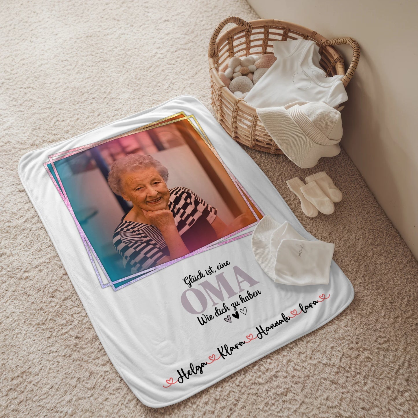 Personalisierte Decke Oma - Glück ist eine Oma wie dich zu haben, mit Namen & Foto
