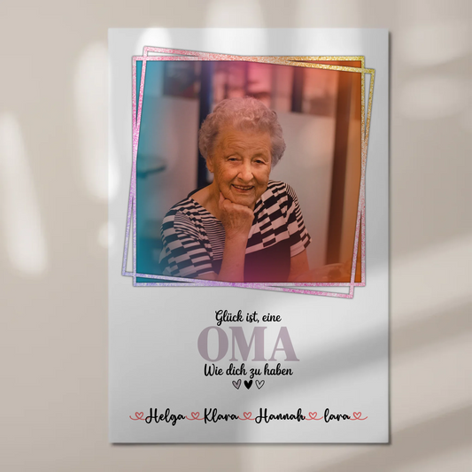Personalisiertes Fotoboard Oma Plakat Glück ist eine Oma mit Namen, Foto & Wunschtext