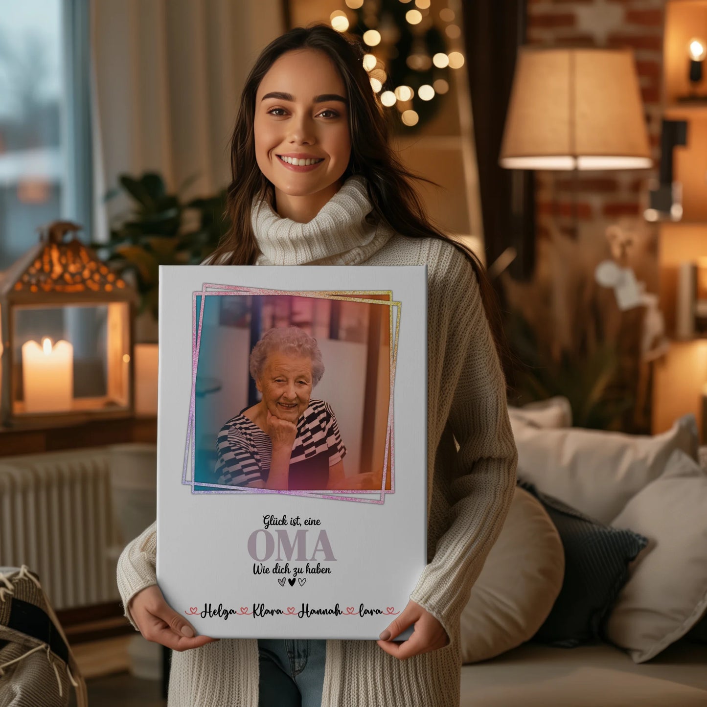 Leinwand Wandbild Oma Glück ist eine Oma wie dich - mit Foto, Namen & Wunschtext
