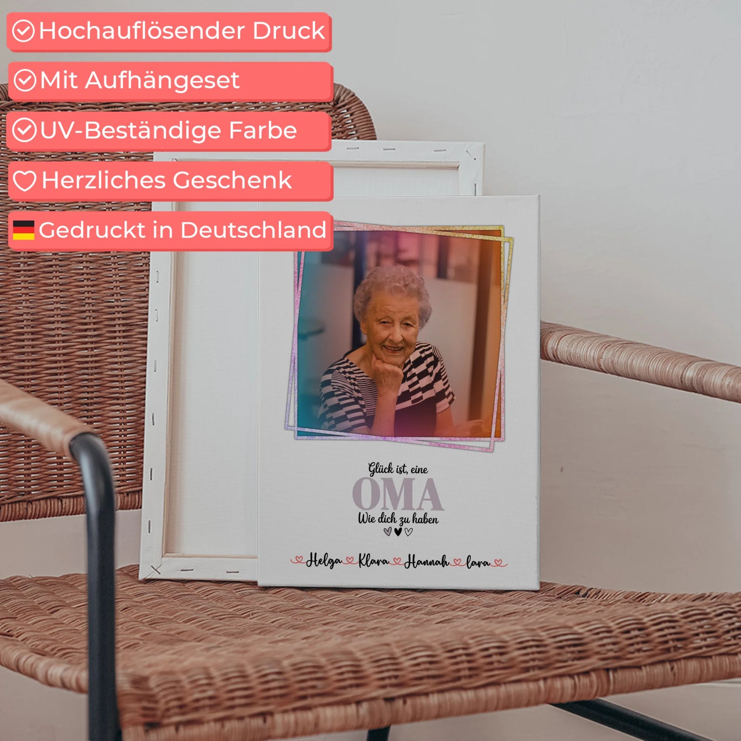 Leinwand Wandbild Oma Glück ist eine Oma wie dich - mit Foto, Namen & Wunschtext