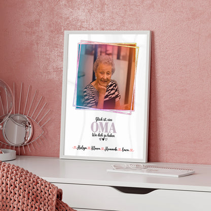 Oma Plakat Poster: Glück ist eine Oma wie dich zu haben mit Foto, Namen & Wunschtext