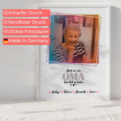 Oma Plakat Poster: Glück ist eine Oma wie dich zu haben mit Foto, Namen & Wunschtext