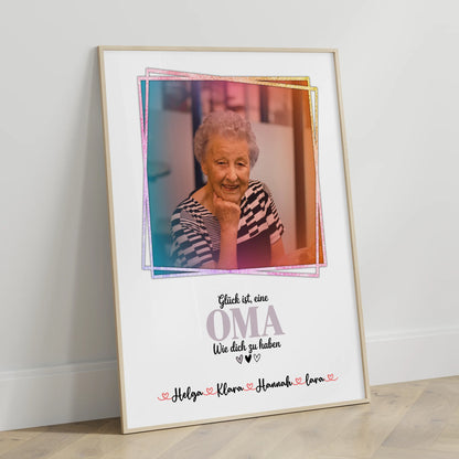Oma Plakat Poster: Glück ist eine Oma wie dich zu haben mit Foto, Namen & Wunschtext