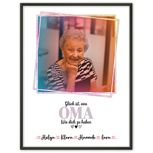 Oma Plakat Poster: Glück ist eine Oma wie dich zu haben mit Foto, Namen & Wunschtext