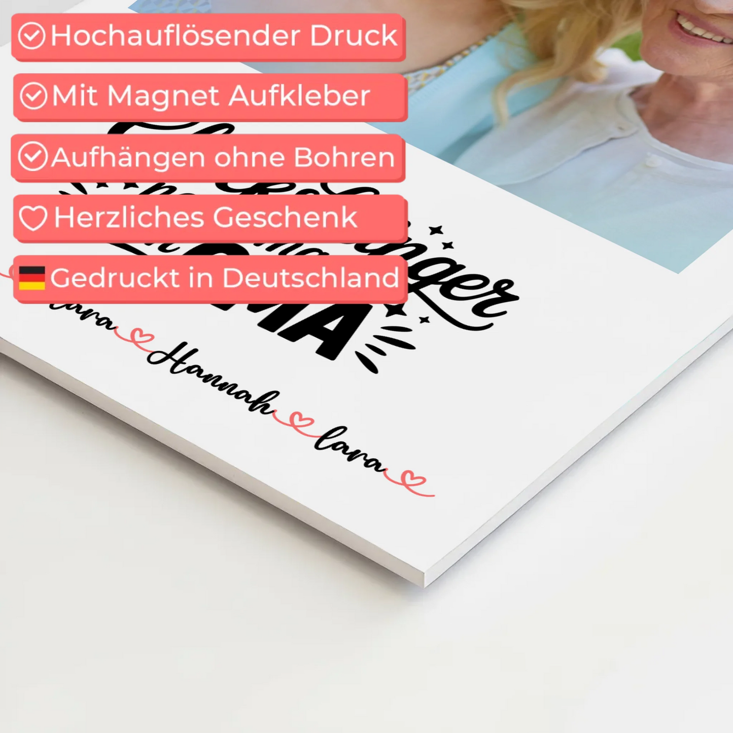 Personalisiertes Oma Plakat Fotoboard mit 1 Foto, Namen und Wunschtext