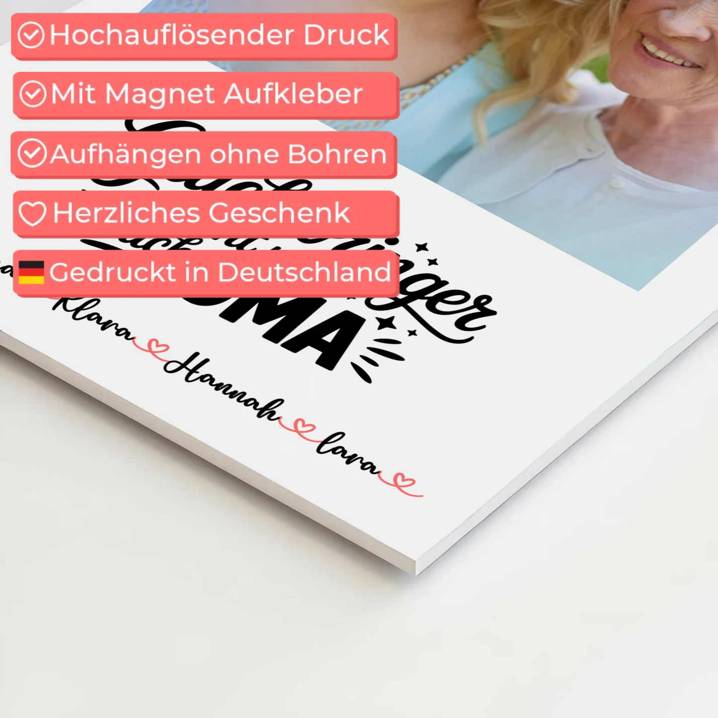 Personalisiertes Oma Plakat Fotoboard mit 1 Foto, Namen und Wunschtext