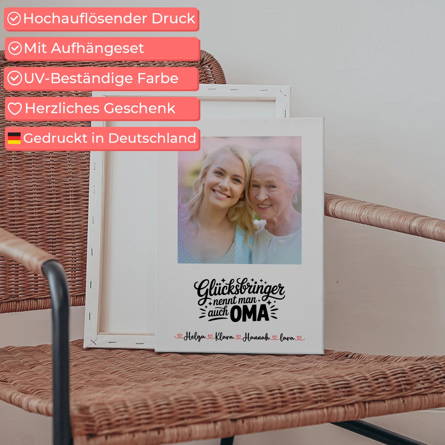 Oma Plakat Leinwand Personalisiert mit 1 Foto, Hintergrund, Namen & Wunschtext