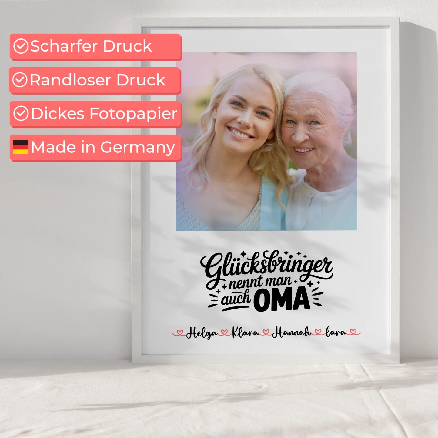 Oma Poster personalisiert mit Foto & Namen Hintergrundbild und eigenem Spruch