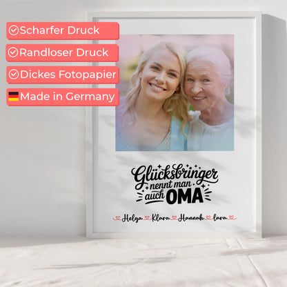 Oma Poster personalisiert mit Foto & Namen Hintergrundbild und eigenem Spruch