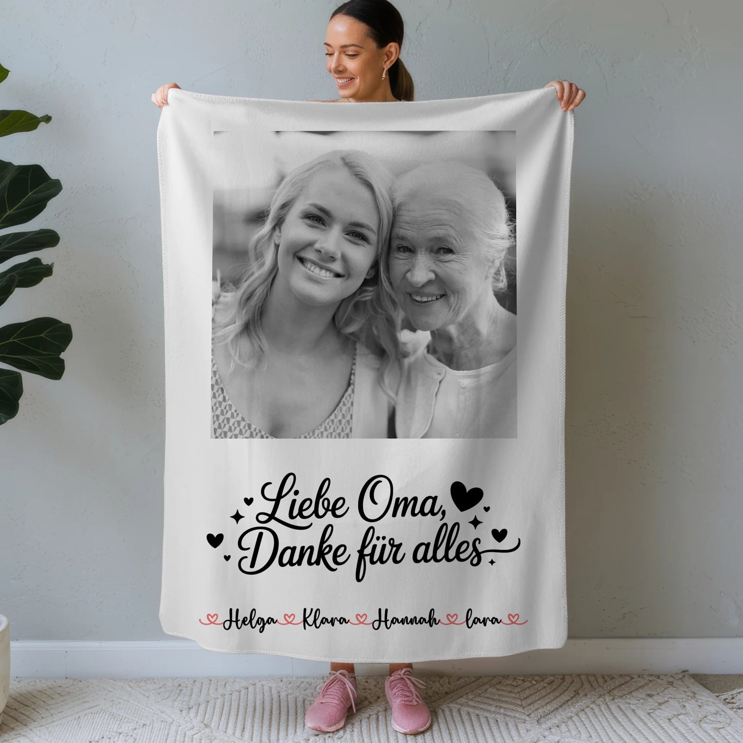 Personalisierte Decke Oma 8 Foto & Namen Black & White
