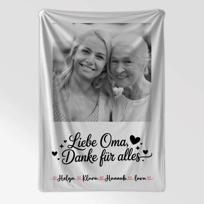 Personalisierte Decke Oma 8 Foto & Namen Black & White