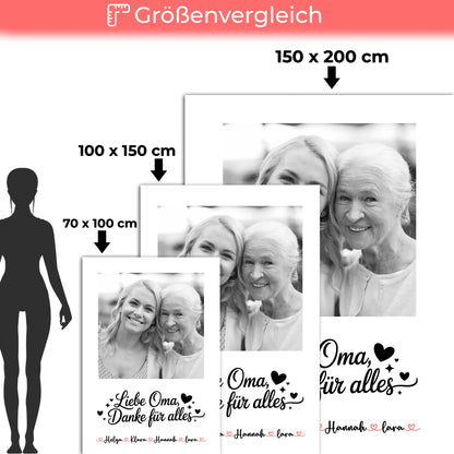 Personalisierte Decke Oma 8 Foto & Namen Black & White