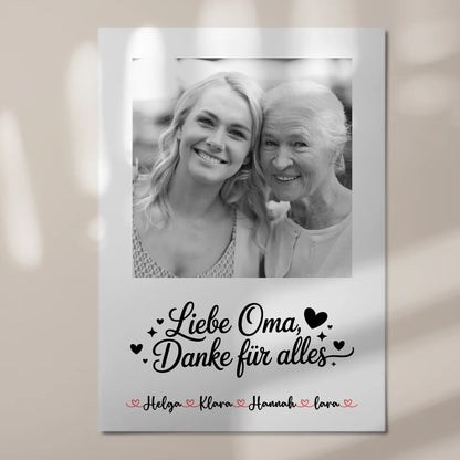 Oma Plakat Fotoboard Personalisierbar Liebe Oma Danke für alles 1 Foto