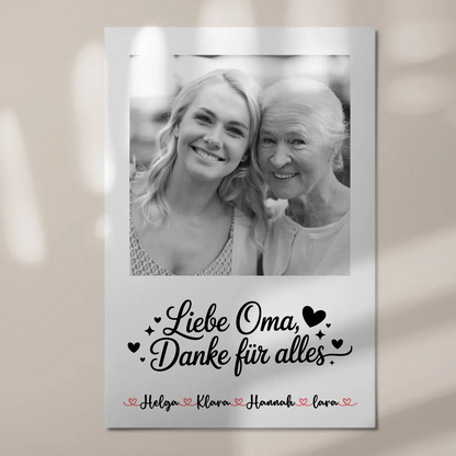 Oma Plakat Fotoboard Personalisierbar Liebe Oma Danke für alles 1 Foto