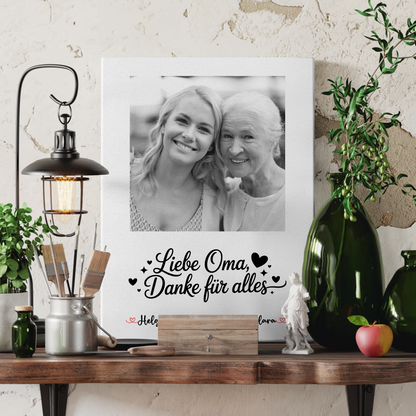 Leinwand Wandbild Oma mit 1 Foto, Namen & eigenem Spruch Black & White
