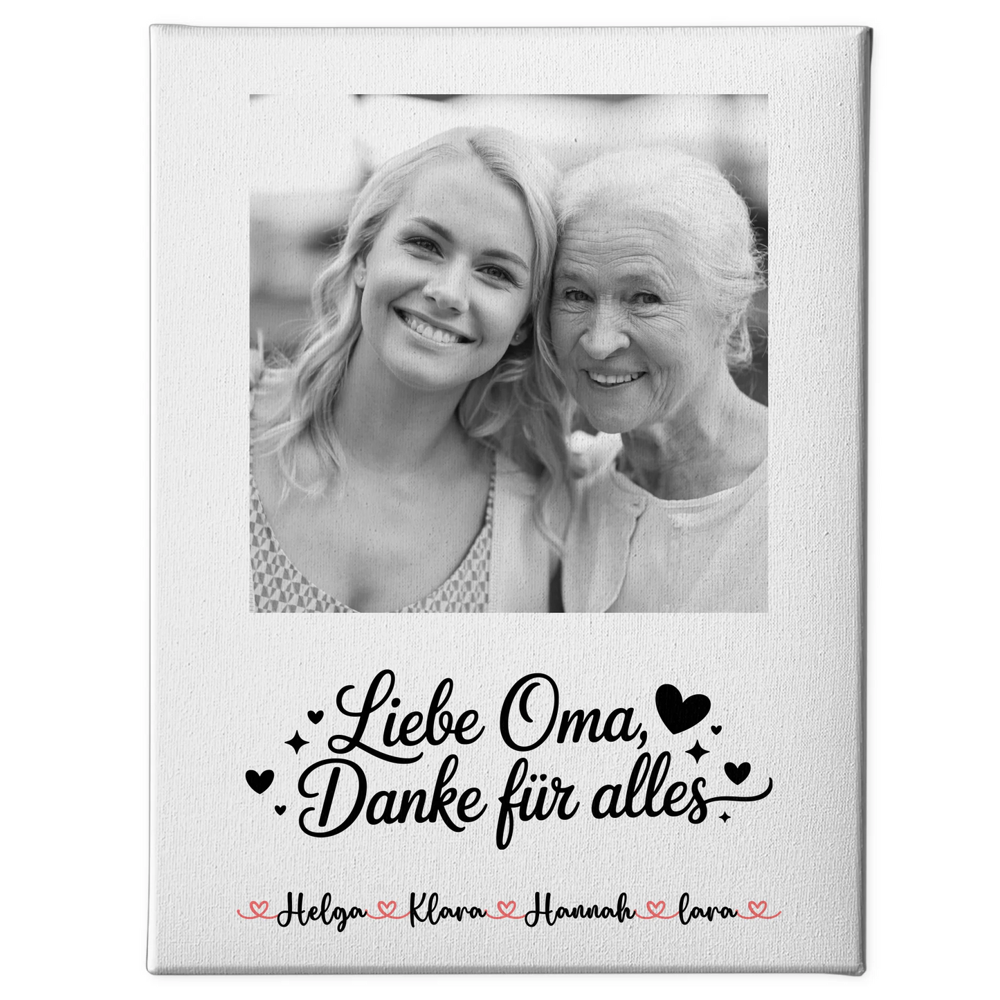 Leinwand Wandbild Oma mit 1 Foto, Namen & eigenem Spruch Black & White