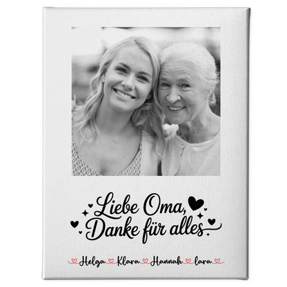 Leinwand Wandbild Oma mit 1 Foto, Namen & eigenem Spruch Black & White