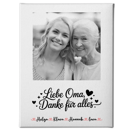 Leinwand Wandbild Oma mit 1 Foto, Namen & eigenem Spruch Black & White