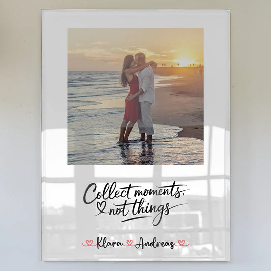 Personalisiertes Acrylglas Collect Moments Not Things für Paare mit Namen & Foto