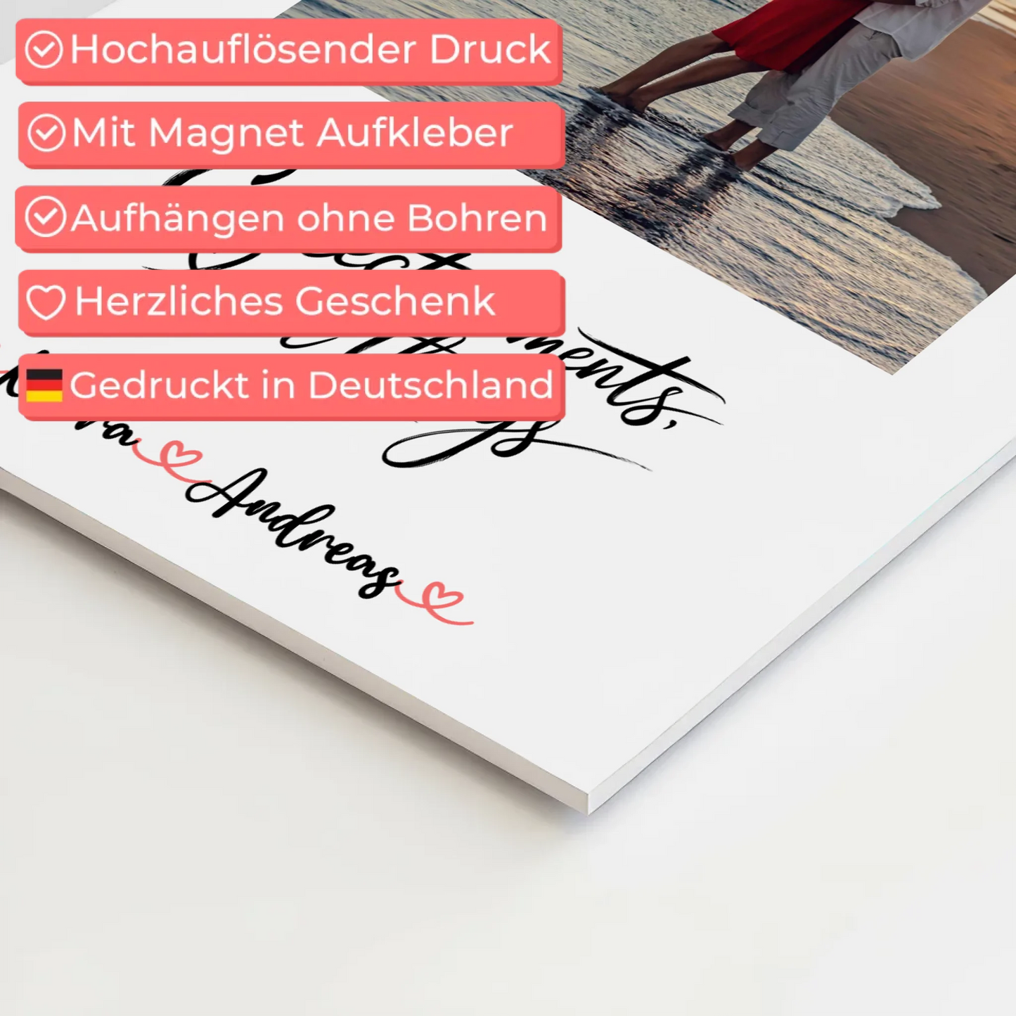 Magnet Poster Fotoboard Personalisiert für Paare mit Namen & Foto, eigener Spruch