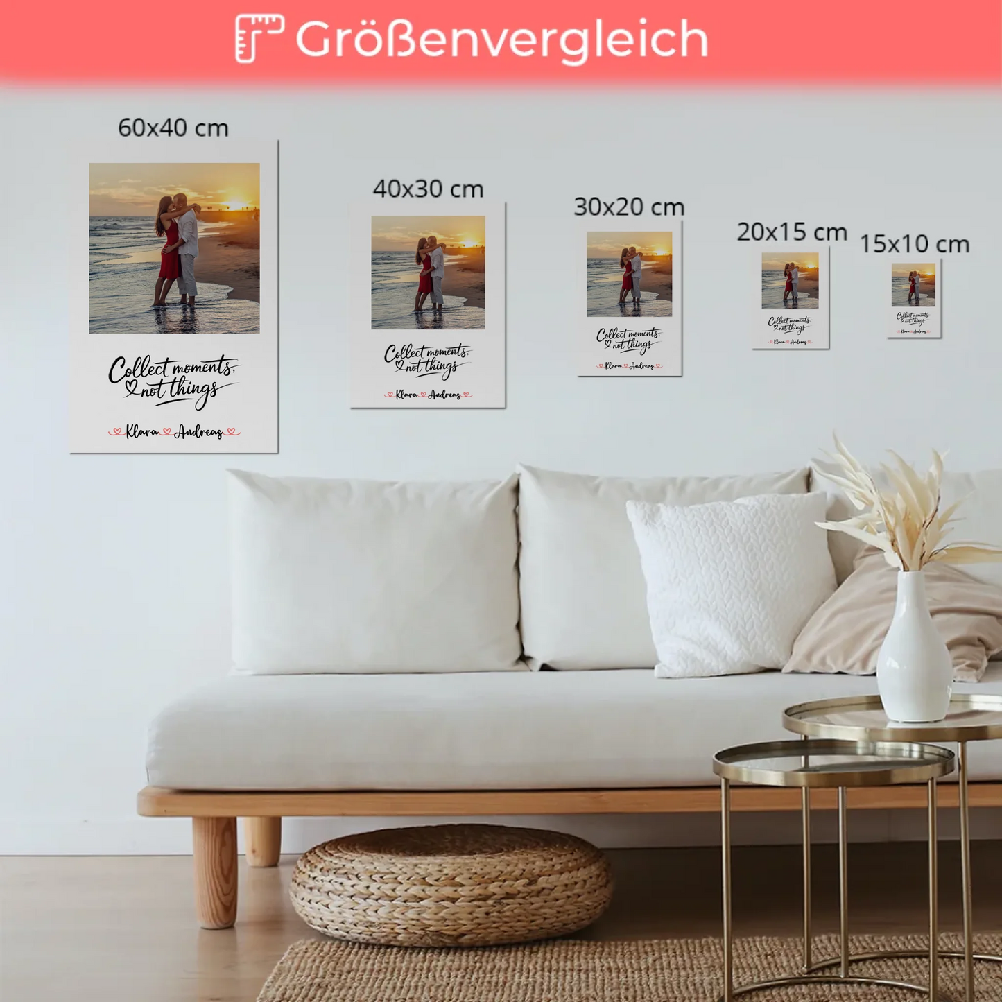 Magnet Poster Fotoboard Personalisiert für Paare mit Namen & Foto, eigener Spruch